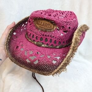 Pink & Tan Vallarta Mexico Straw Cowboy Hat